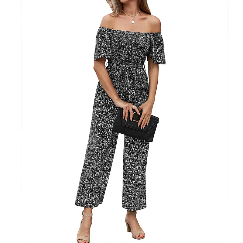 

Prettyshe 2021 Spring Strapless Women's Casual Pants Short Sleeve One Piece Trousers Jumpsuits Rompers Overalls Printed Bodysuit