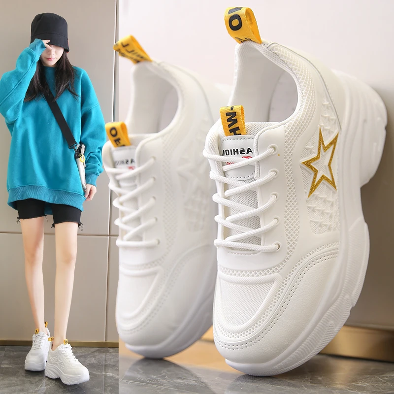 

New 2022 Autumn Black White Hidden Wedge Heels Casual Shoes Spring Women's Elevator High-heels Boots Women Sneakers 5cm Heels