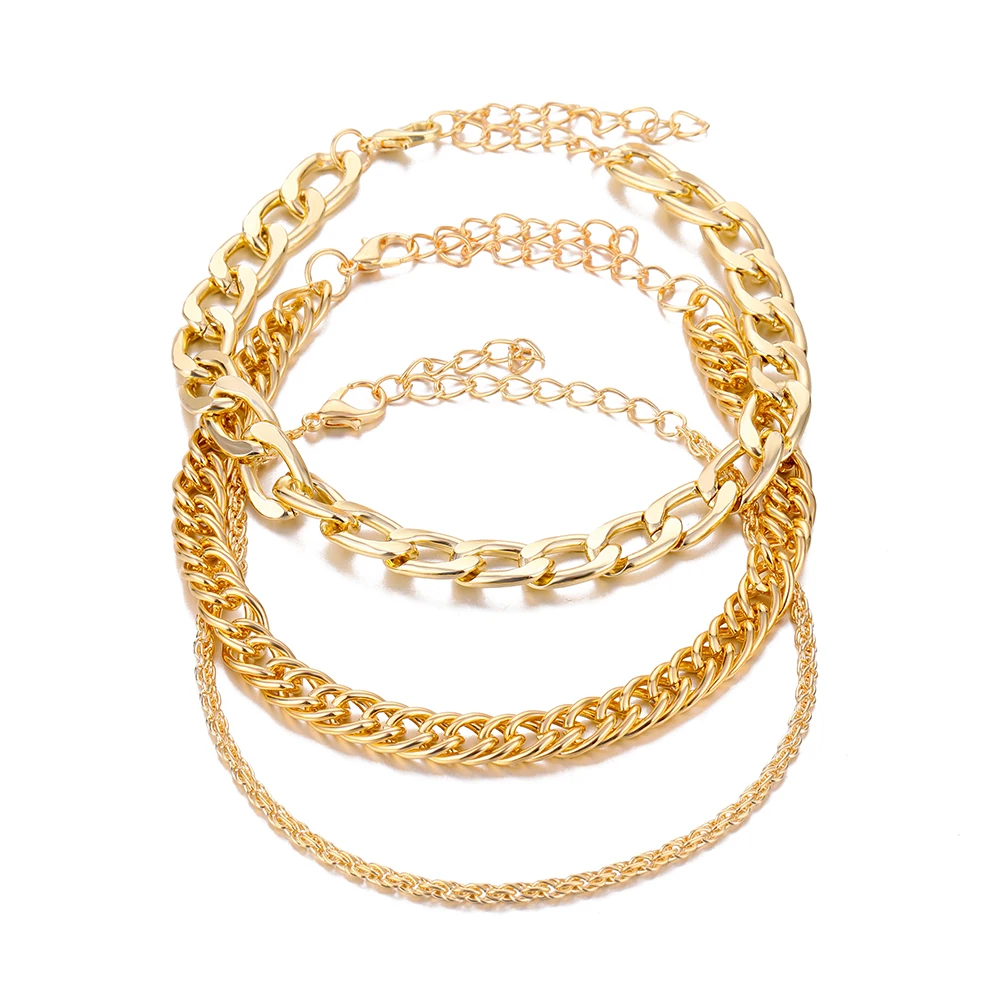 

IPARAM Vintage Bohemian Gold Color Chain Anklets Women Twisted Chain Thick Chain Leg Anklets Set 2021 Beach Anklets Jewelry