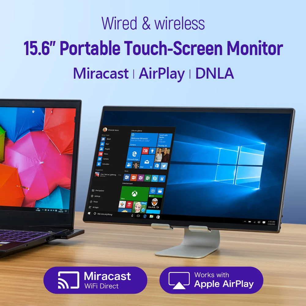 15 6 дюймовый проводной и беспроводной монитор/2.5D Quad Curve полноэкранный/Miracast AirPlay