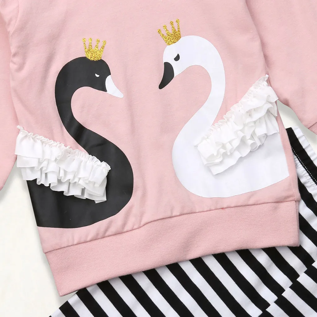 

Kids Tracksuit Toddler Girls Clothes Girls Clothing Sets Baby Long Sleeve Cartoon Swan Print Tops +Striped Pants Clothes Outfits
