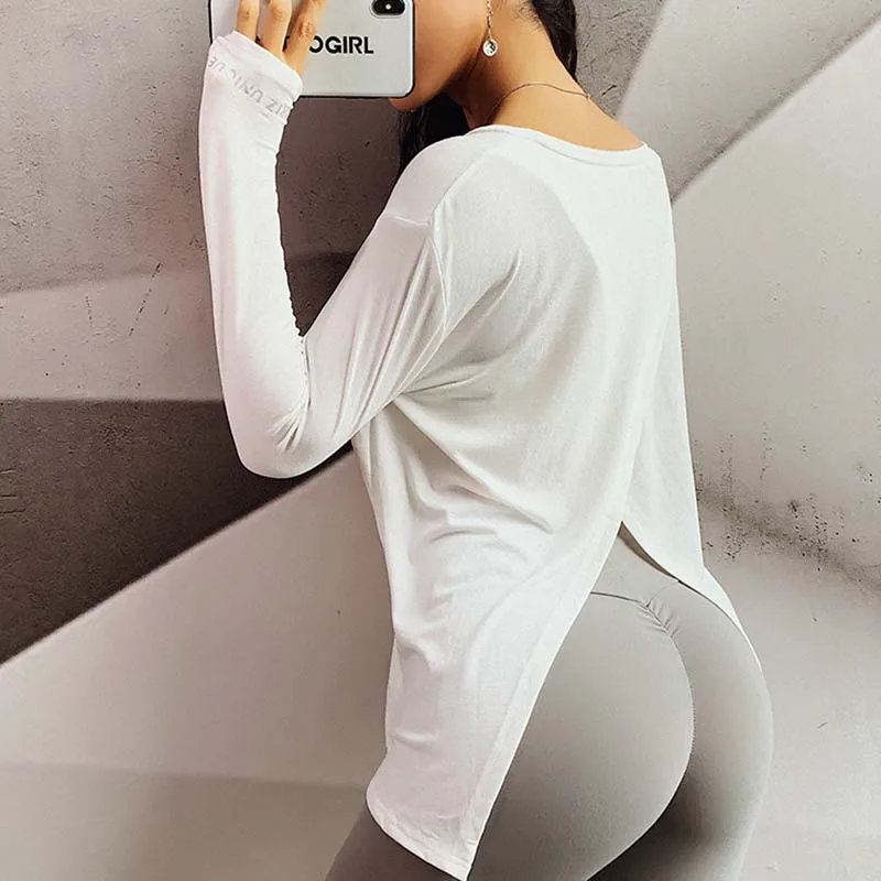 Женская Мягкая Спортивная футболка с длинным рукавом Быстросохнущий топ для