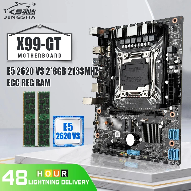 Комплект материнской платы JINGSHA X99 GT с Xeon E5 2620 V3 и 2*8 ГБ = 16 Гб DDR4 2133 МГц ECC REG ОЗУ LGA 2011
