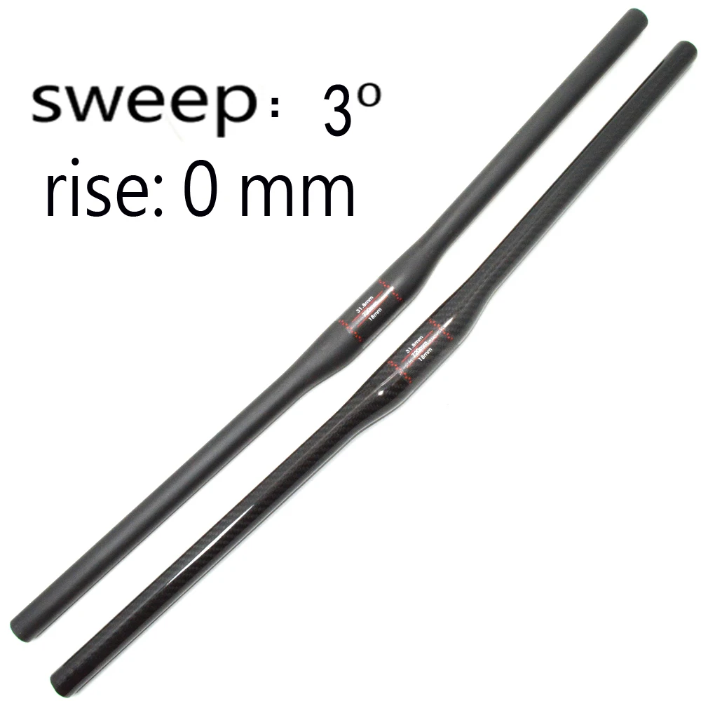3 Degree UD Carbon Fiber MTB Bicycle Flat Handlebar Mountain Bike 3 Sweep 0mm Rise Bars Clamp 31.8mm Length 660 - 740mm