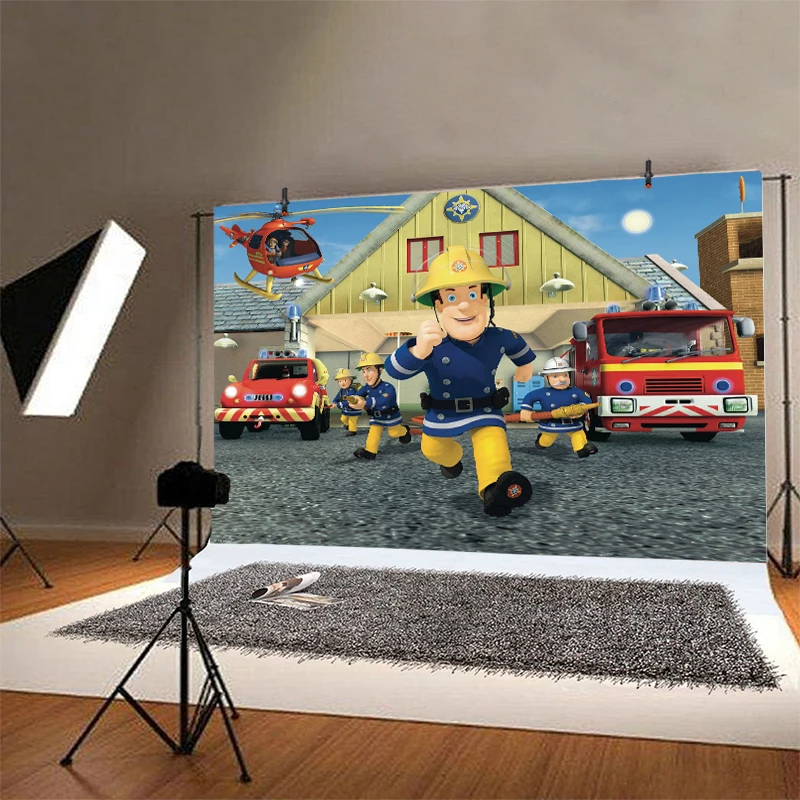 С рисунками из мультфильма Пожарный Сэм фон для фотосъемки с изображением