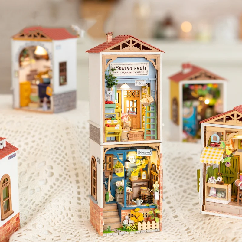 

Новый деревянный кукольный домик «сделай сам», кукольные дома с видом на улицу, с комплектом мебели, книжный магазин, домик, сборная игрушка ...