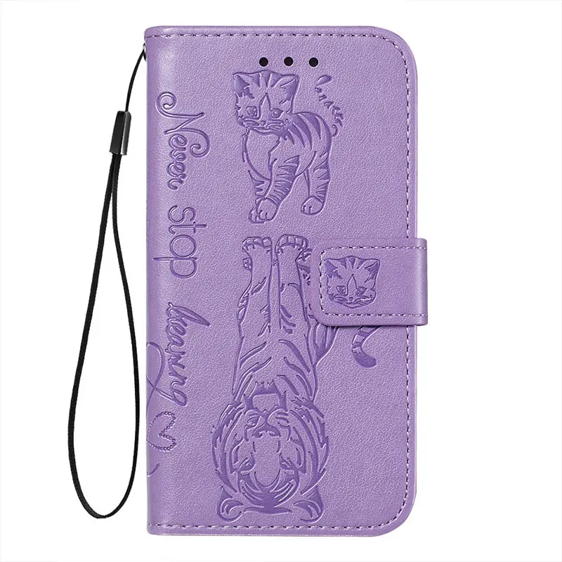 Light Purple В стиле ретро из искусственной кожи Cat и тигр чехол для samsung Galaxy A10 A20 A30 A40 A50 A70 M10 M20 M30 S9 S10E S10 плюс Чехол DP03D - Цвет: Light Purple