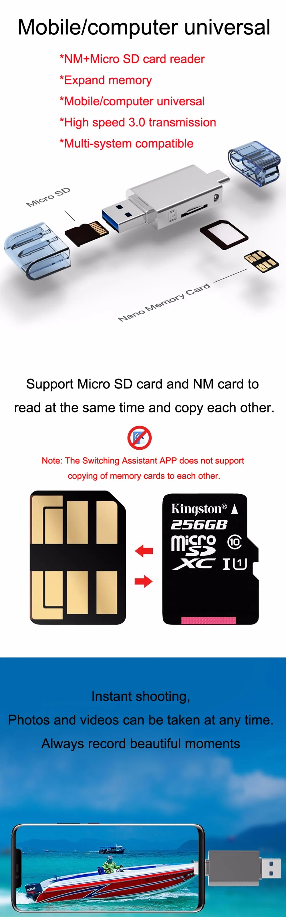 Nano Memory Stick NM карта для huawei P30 Pro 128 ГБ 90 МБ/с./с nm-карта с USB3.1 Gen 1 type-C двойное использование TF/NM кардридер