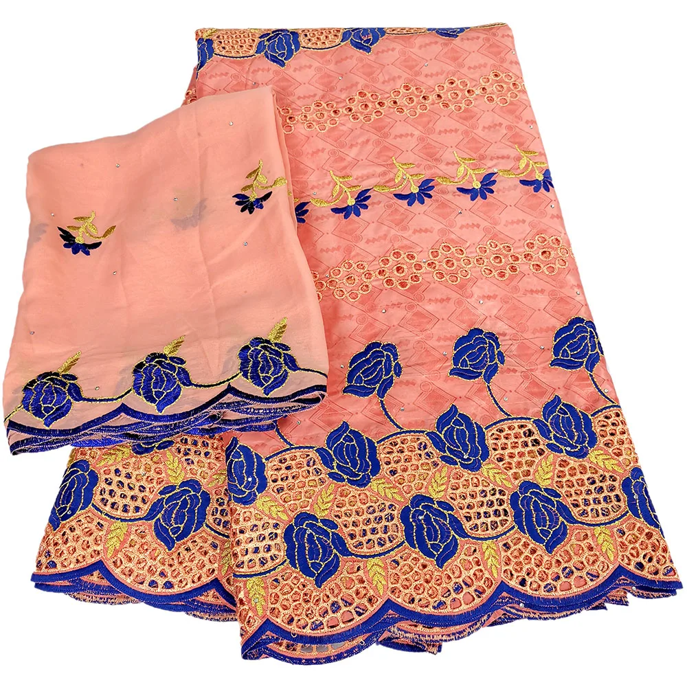 

Latest african bazin riche fabric african net lace high quality 2+5 yards embroidery cotton african lace fabric for wedding