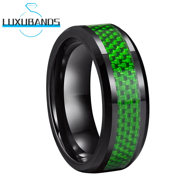 

Purple Blue Tungsten Ring For Men Women 6mm 8mm Green Carbon-Fiber Inlay Black Beveled Edges Polished Finish Fashion Comfort Fit