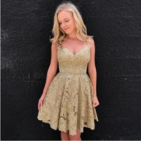 gorgeous gold lace sweetheart short mini length prom dress homecoming dresses with sleeves