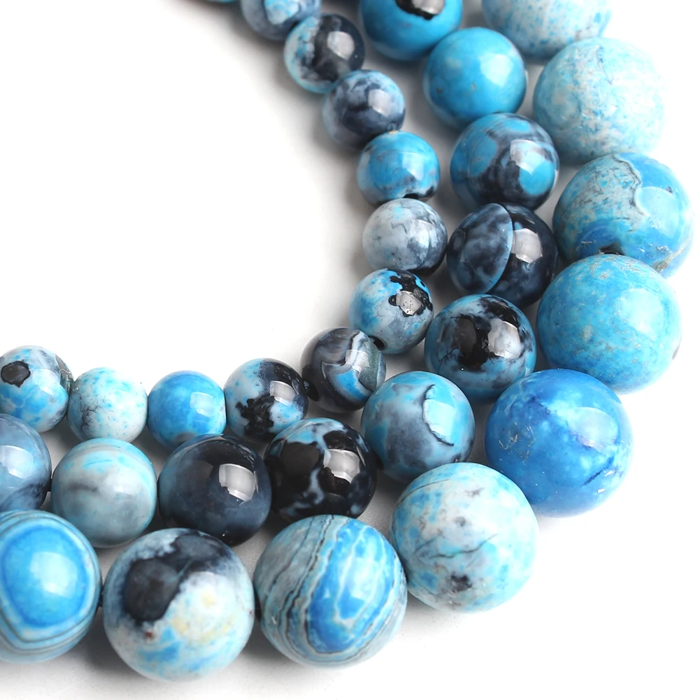 

Natural Sky Blue Fire Agates Stone Beads Round Spacer Beads For Jewelry DIY Making Bracelets Necklaces Pick Size 6/8/10mm 15 ''