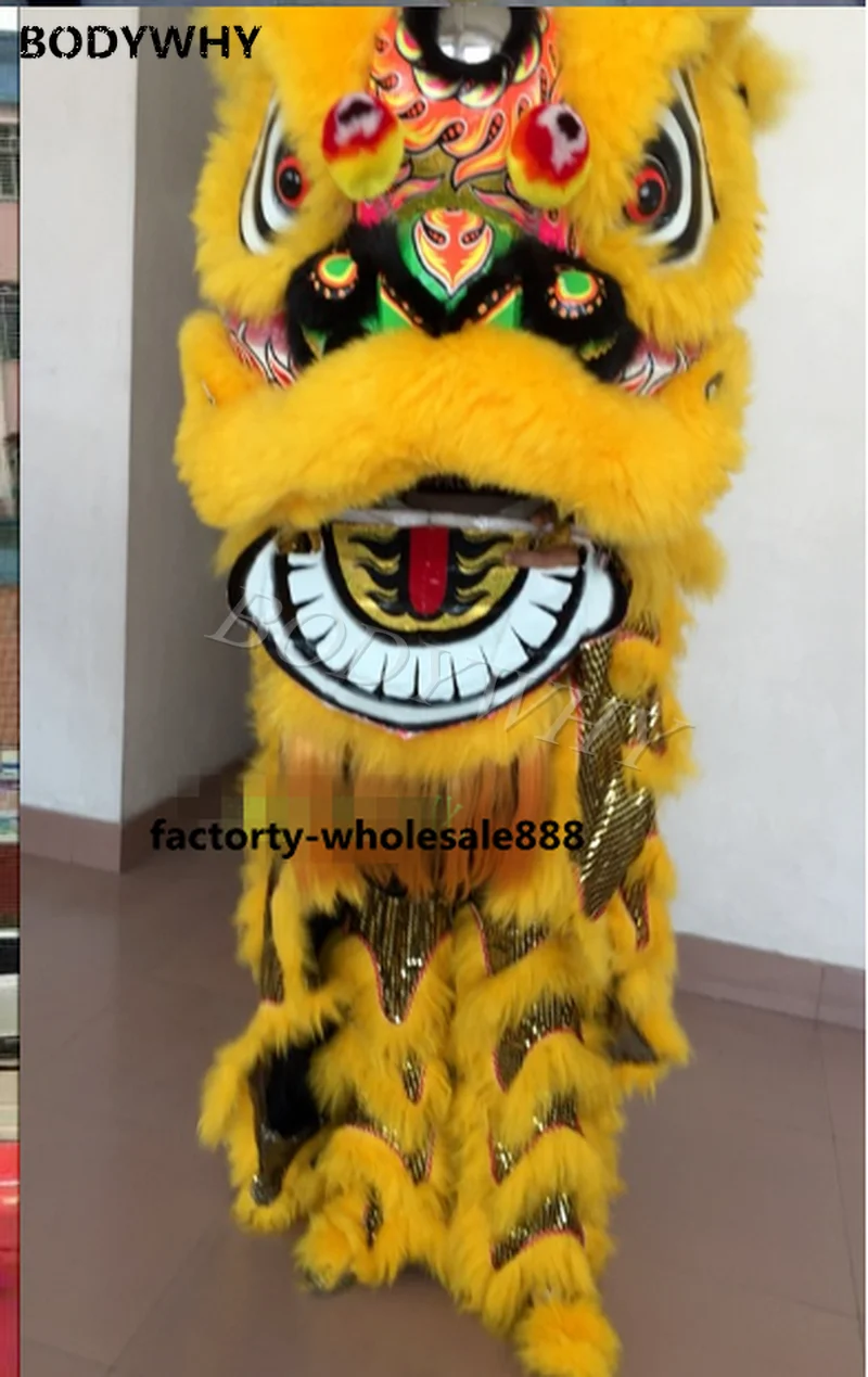 

China Town Celebration Party Yellow Lion Dance Mascot Costume Wool Southern Lion China Folk Art For Two adult