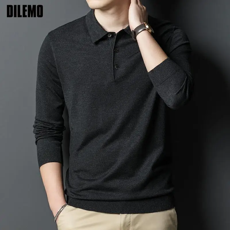 

Top Grade New Fashion Brand Designer Slim Fit Knit Pullover Sweater Men Lapel Plain Autum Winter Casual Jumper Men Clothes