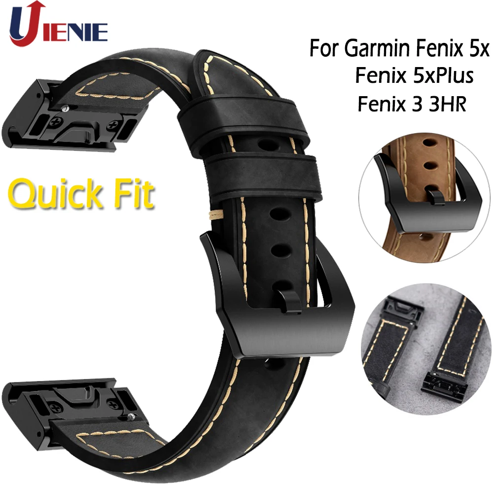 Ремешок кожаный для Garmin Fenix 5X/5xplus/3/3HR/D2 Bravo/Quaitx3 сменный спортивный браслет