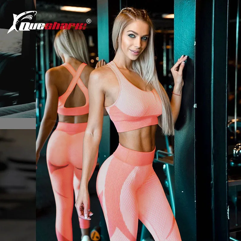 

Women 2 Pieces Seamless Yoga Suit Sports Finess Bra Elastic Long Leggings Workout Bodybuilding Running Sportswear Gym Clothes