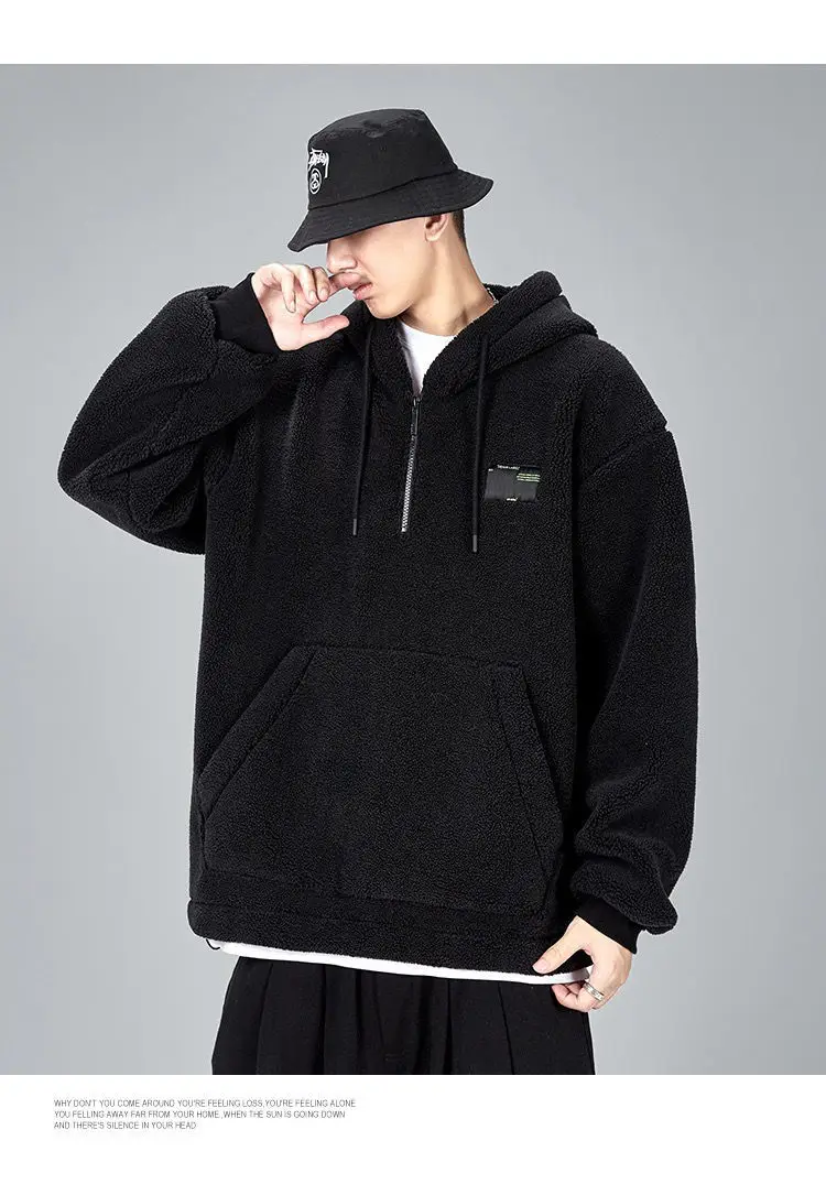

ZOGAA 2021 Winter New Solid Color Hooded Sweatshirt Men's Loose Trend Plus Velvet Thick Lamb Velvet Pullover Sweatshirt Men's