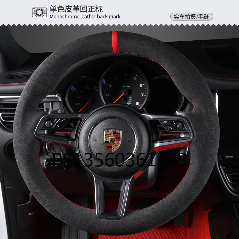 

DIY hand-stitched steering wheel cover fit for Porsche Cayenne Macan Panamera 718 911 leather grip cover