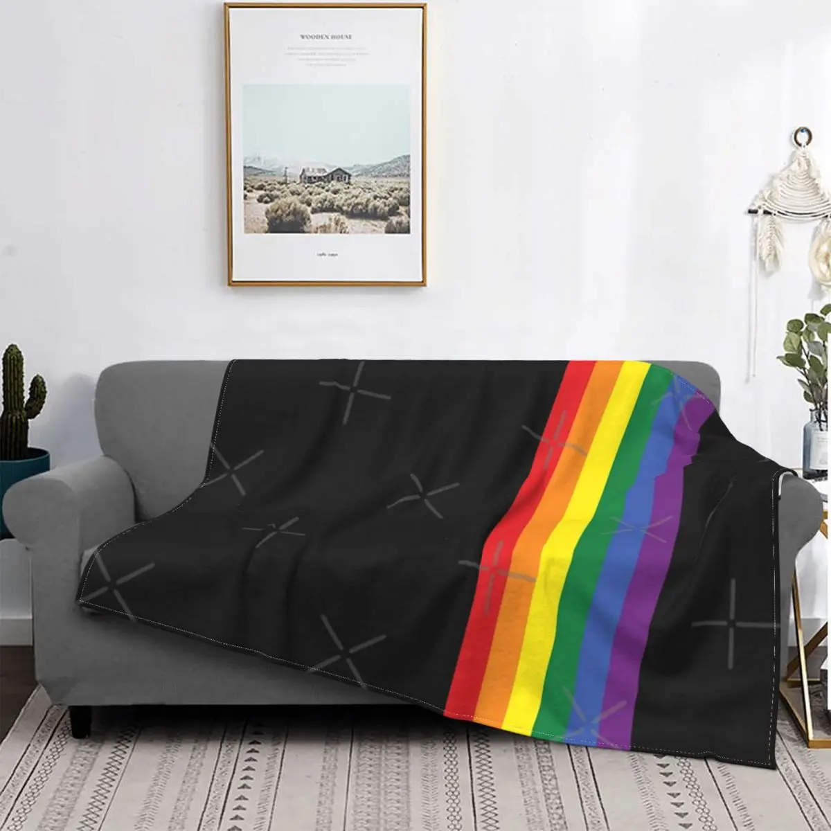 

Rainbow Pride Lgbt Strip Blanket Bedspread Bed Plaid Sofa Muslin Plaid Picnic Blanket Quilts And Quilt