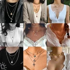 Женское многослойное ожерелье в стиле хип-хоп, ожерелье с подвеской из ракушек и роз, золотистогосеребристого цвета, массивное ожерелье, цепочка
