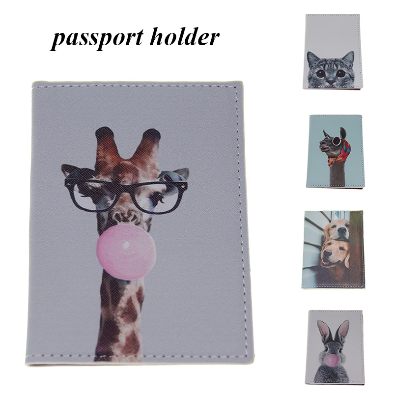 

Cute Animal Passport Cover Women Lovely Dog Cat Giraffe Dog Pu Leather Waterproof Passport Bag Wallet Bank Credit Card Holder