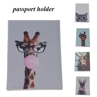 cute animal passport cover women lovely dog cat giraffe dog pu leather waterproof passport bag wallet bank credit card holder