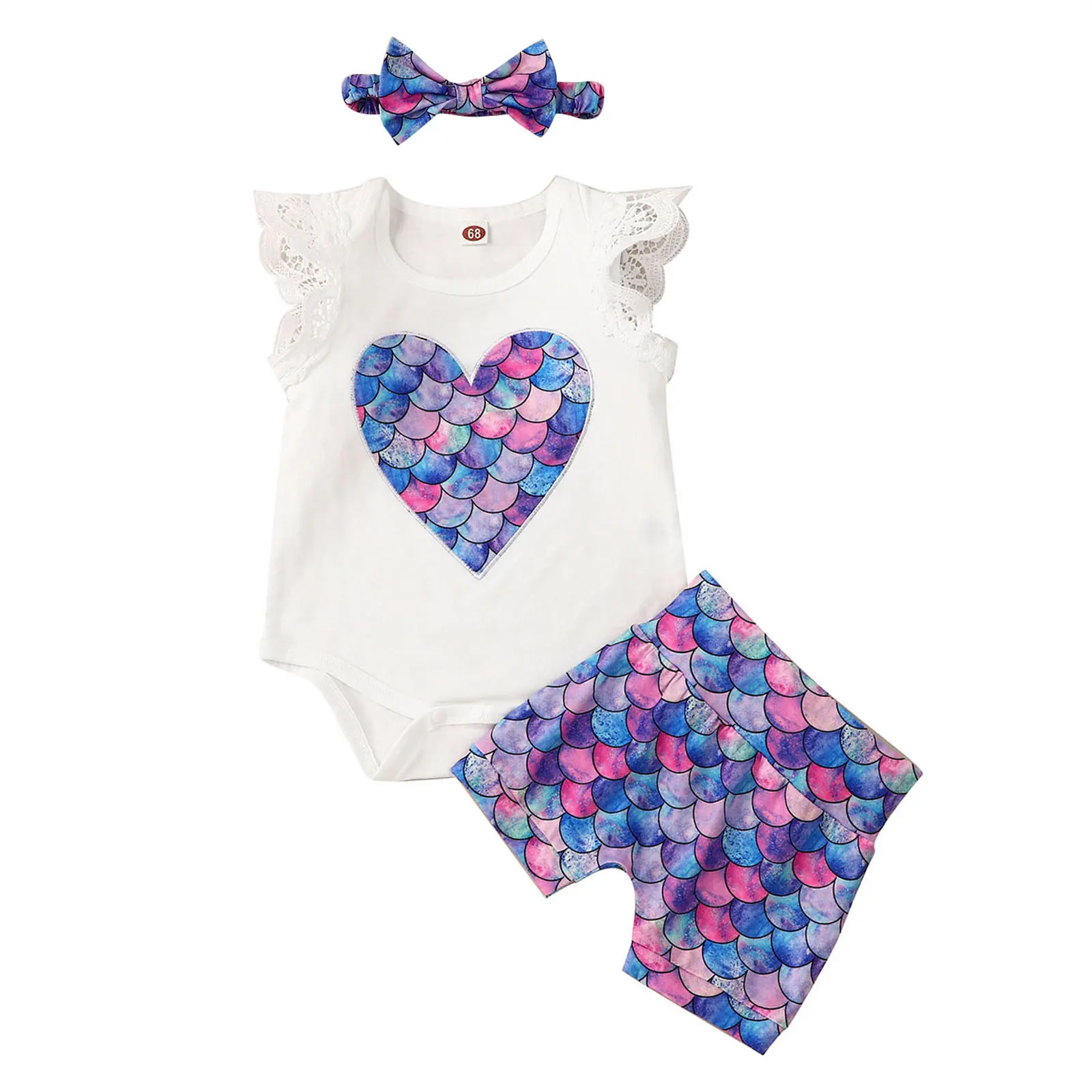 Комплект одежды для маленьких девочек юбка в виде рыбьей чешуи Цветочная птица