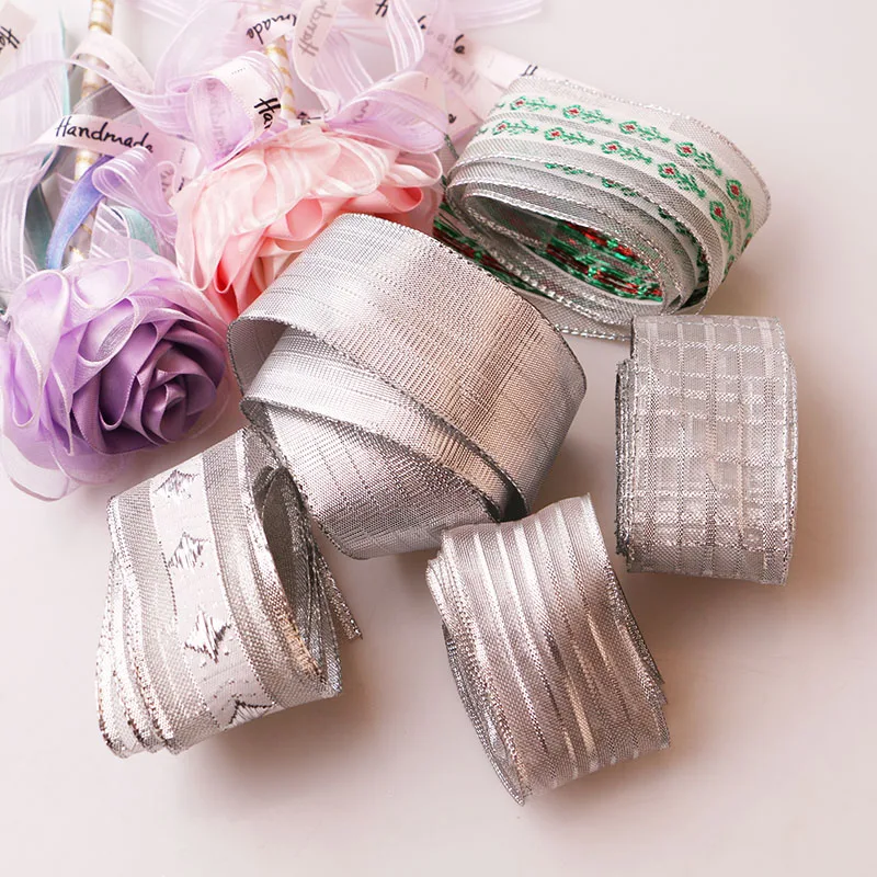 5 ярдов красивой шелковой пряжи двухсторонняя прозрачная лента Свадебные
