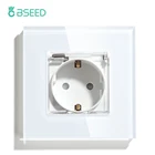 Водонепроницаемая розетка BSEED стандарта ЕС, розетка с Белой и Черной золотой зеркальной прозрачной стеклянной панелью 86 мм 16 А 110-250 В