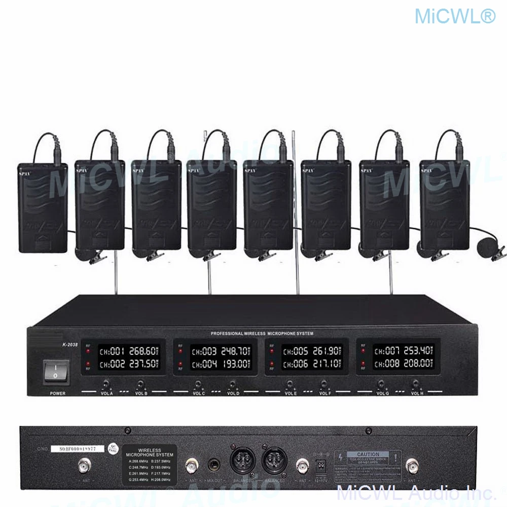 구매 MiCWL-8 LED 채널 무선 테이블 구즈넥 마이크, 라우드 스피커 시스템, 데스크탑 8 벨트 라펠, 핸드헬드 마이크, 회의실용