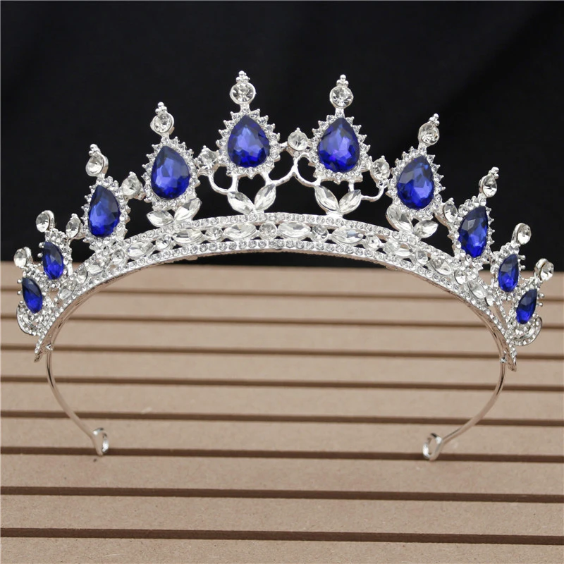 Silver Blue Великолепные розовые ободки с кристаллами, королевские диадемы и короны, свадебные ободки для волос, вечерние украшения для волос на выпускной - Окраска металла: Silver Blue
