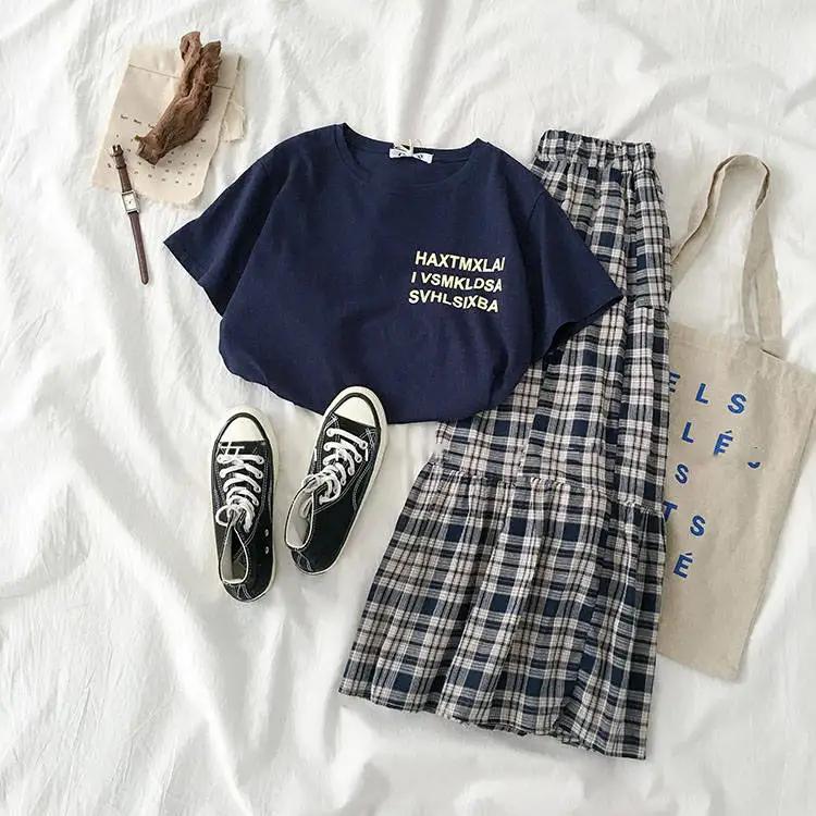 Женский костюм Новинка лета 2020 Женская Корейская версия футболки с надписью +