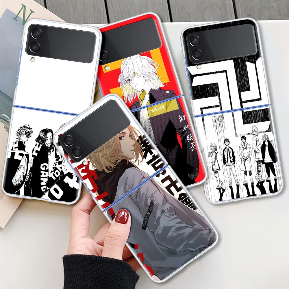 

Case For Samsung Galaxy Z Flip 3 5G Transparent Hard Cell Phone Cover ZFlip3 Clear PC Luxury Fundas Japan Anime Tokyo Revengers