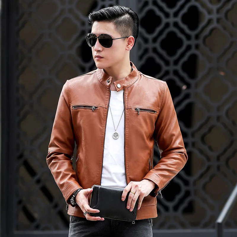 Clothes men new leather coat spring and autumn new men's leather jacket youth Korean version slim fit and handsome spring and autumn wear new jacket men korean version of slim youth casual hooded velvet thickened men s coat
