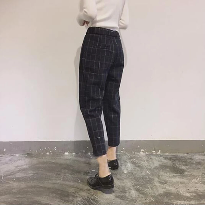 

Pants Women Plaid Solid Thin All-match Drawstring Leisure New Korean Style Harajuku Straight Simple Trendy Womens High Quality