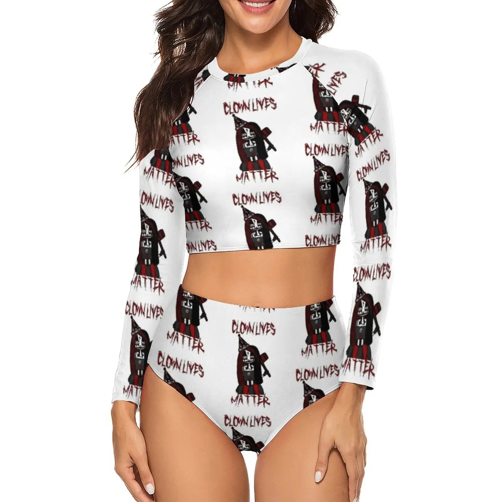 

Бикини с ужасным клоуном, купальник с высоким вырезом, Высококачественная элегантная купальная одежда, пляжный костюм из двух предметов дл...