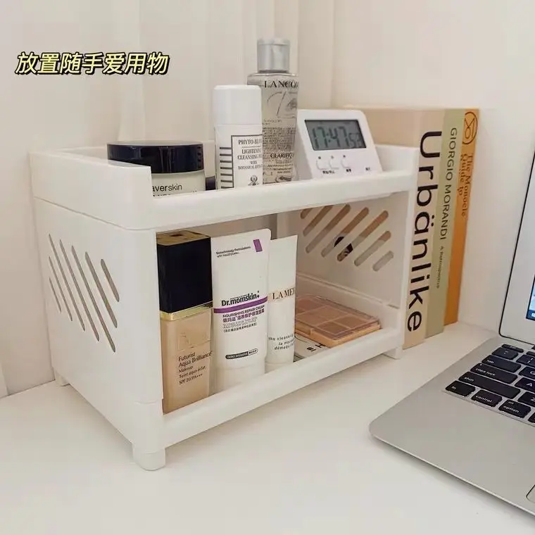 

Double-layer Plastic Desktop Organizer Simple Sundries Storage Holder Small Storage Shelf for Dormitory Stationery Storage Rack