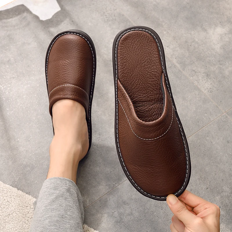 

Indoor leather slipper women big size 27 28 cm Precision stitching female home slippers unisex shoes