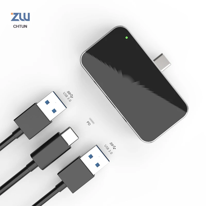 

Slim USB C Hub 3-in-1 Adapter with 2 ports USB 3.0 usb c hub with type C 3.1 Support Multi systems 3 ports for MacBook Pro