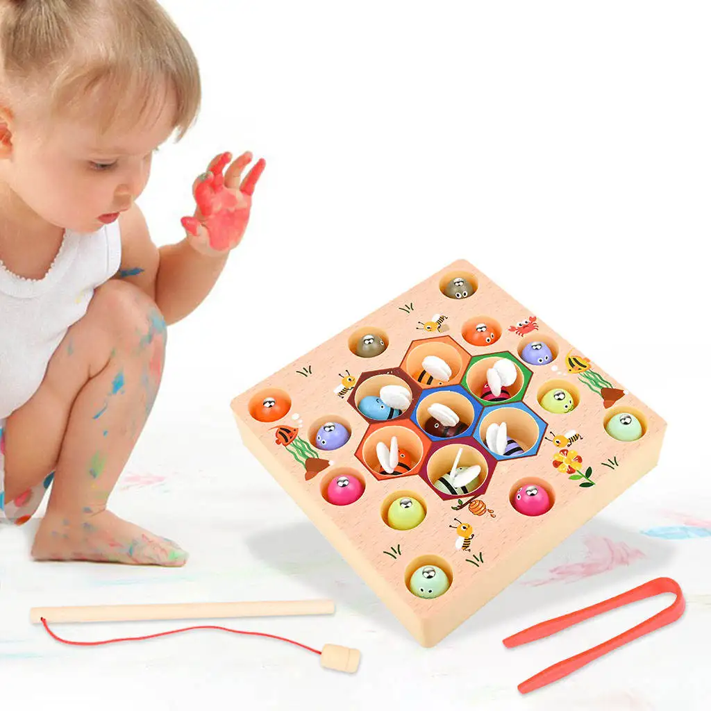 

Деревянная игрушка для рыбалки, развивающая игрушка-пчела для раннего развития, игрушки Монтессори, игрушки-клипсы с бусинами, детские пода...