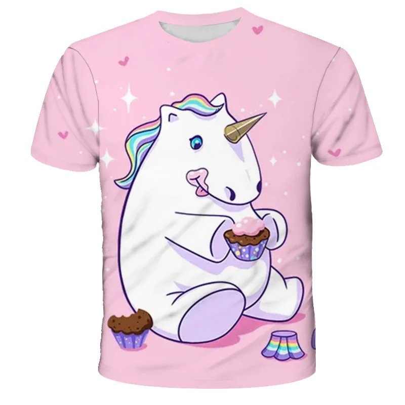 

Summer Girls T-shirt Printed cute unicorn T-shirt Short sleeve Cartoon clothing Birthday girl Pony pattern top Baby girl clothes