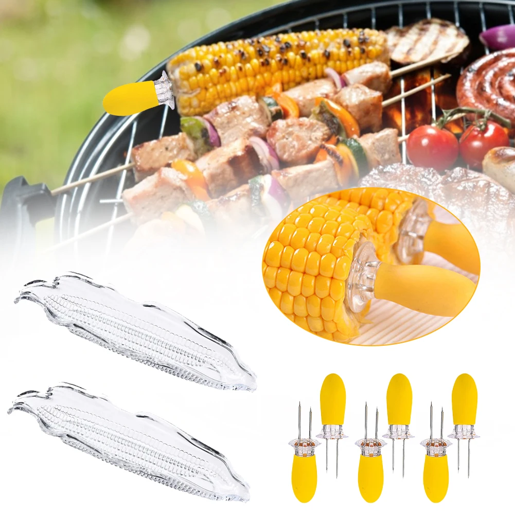 

2 PC BBQ Tools Corn Trays + 8 PC Corn Cob Holders Plastic Corn Dishes Service Tray Transparent Cob Dinnerware for Butter Corn