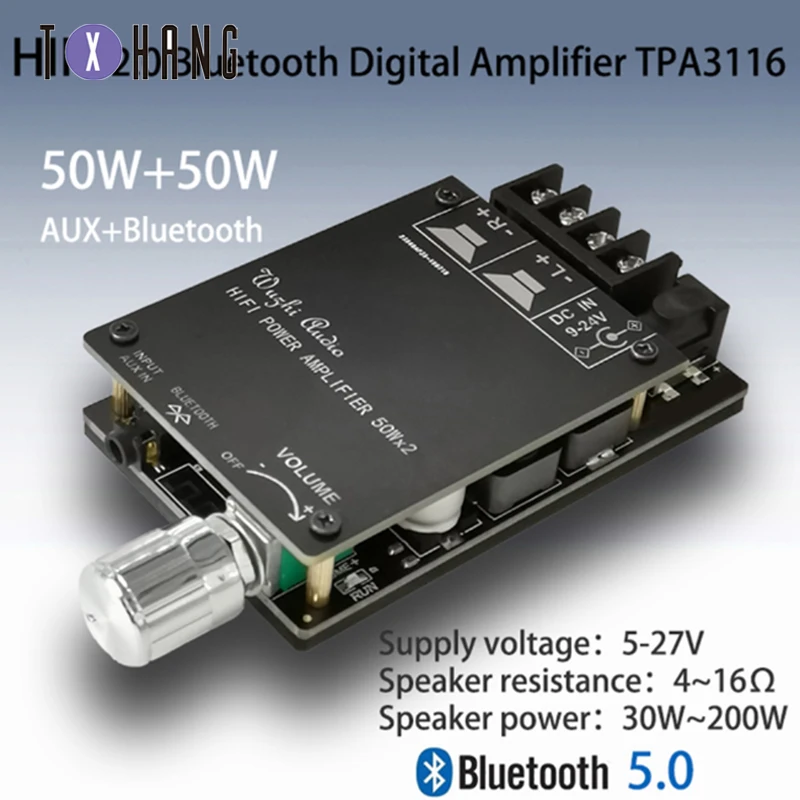 

HIFI Wireless Bluetooth 5.0 TPA3116 Digital Power Audio Amplifier board TPA3116D2 50WX2 Stereo AMP Amplificador Home Theater