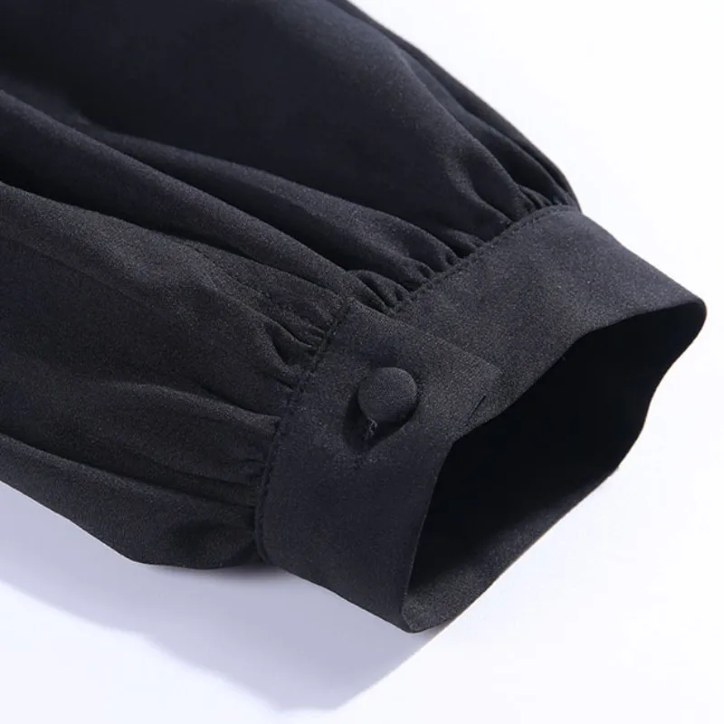 

Women Long Lantern Sleeve Button Shirt Elegant Deep V Neck Ruffles Chic Tunic Tops Spring Autumn Daily Wear