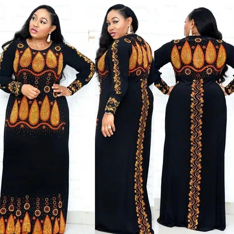 2021 Spring Fashion African Women Long Sleeve Plus Size Dress American Clothing Clothes for | Тематическая одежда и