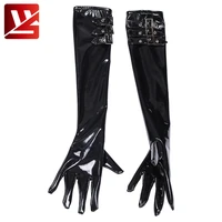 woman mirror pvc latex faux leather gauntlet button adjustable gloves new maid sex appeal gay long gloves cosplay costumes luvas