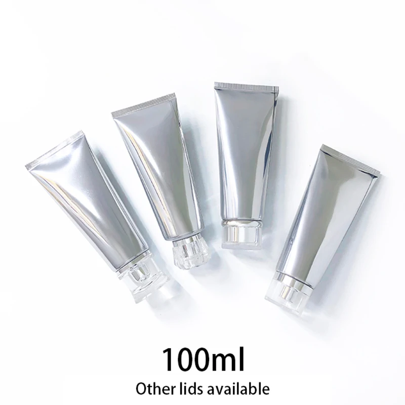 100g Silver Plastic Squeeze Bottle Empty 100ml Makeup Lotion Container Shampoo Toothpaste Cream Package Soft Tube Free Shipping