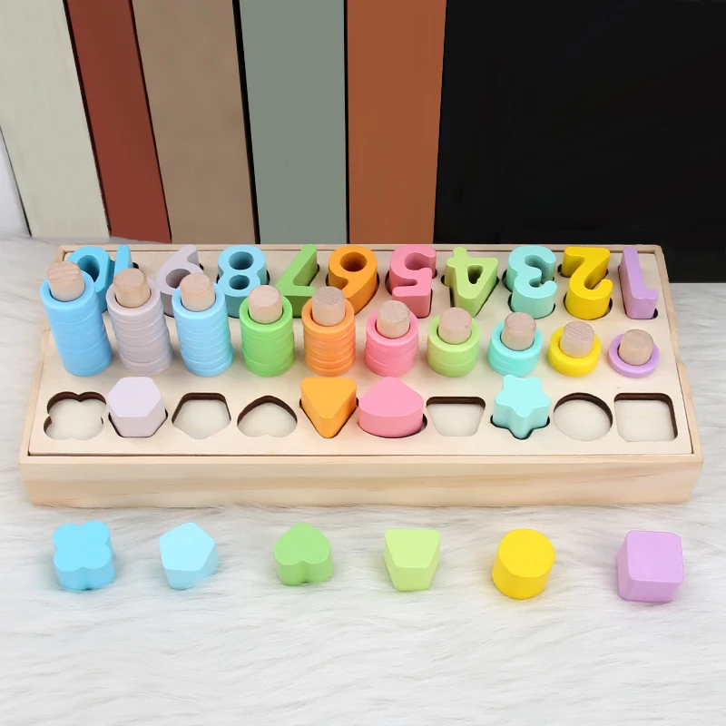 

Montessori Educational Wooden Toys Geometric Shape Matching Count Magnetic Fishing Toys Math Early Educational Toys For Children