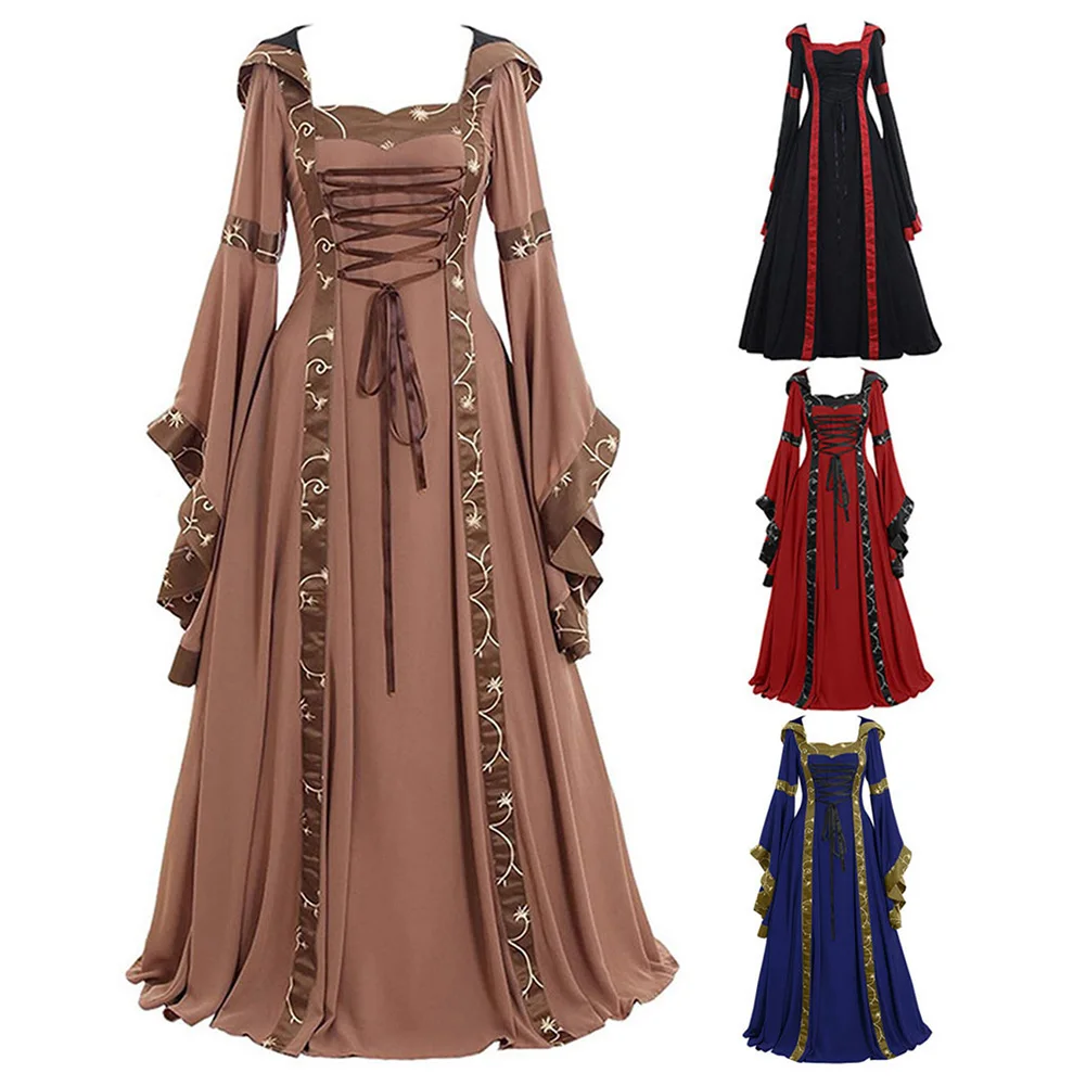 Костюм для косплея на Хэллоуин ретро платье с капюшоном квадратный воротник