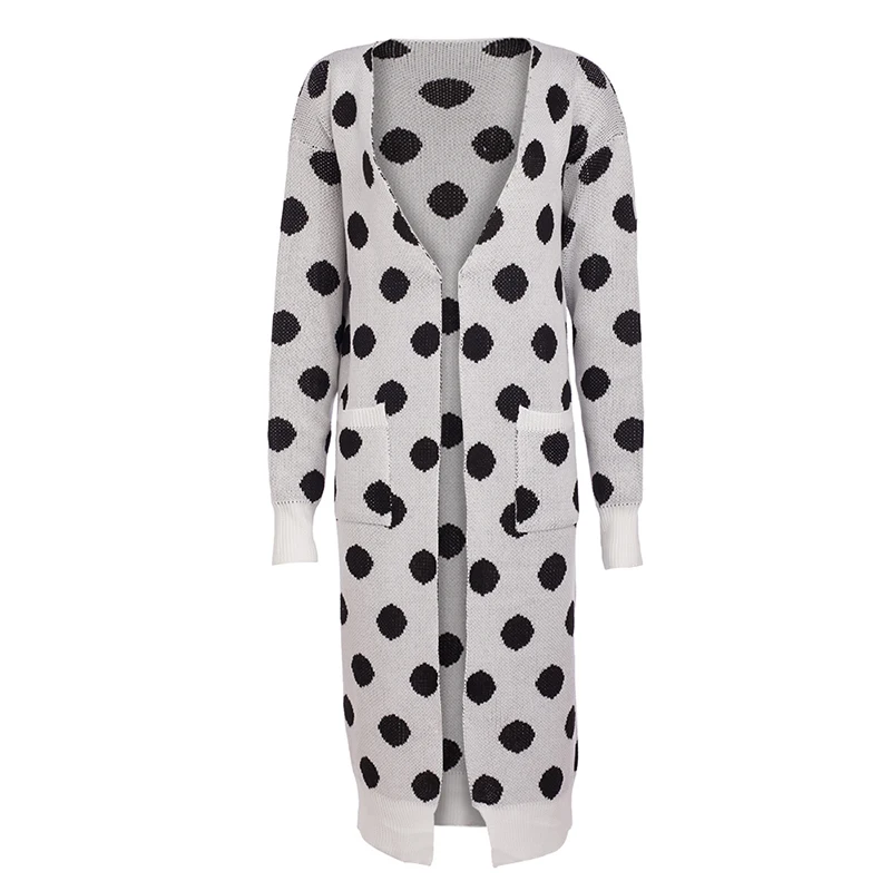 Женский вязаный свитер в горошек TWOTWINSTYLE Осенний длинный с V-образным вырезом и